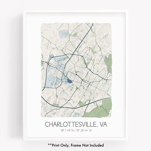 Charlottesville VA City Map Art Print, Hometown Map Poster, City Map Virginia, Map Wall Art ...
