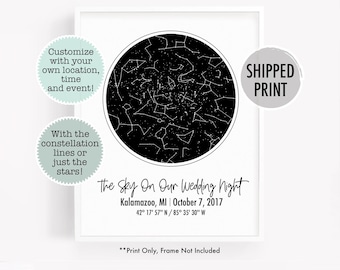 Custom night sky prints, custom star map print, constellation wedding gift, anniversary gift for wife, personalized gift for couple gifts