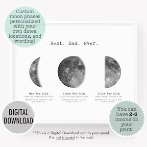 Custom moon printable gift, personalized moon phase digital download, custom gift for dad, personalized gift for husband, birth moon phase