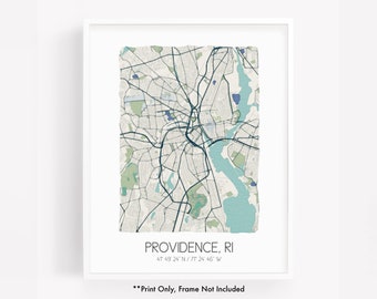 Providence RI city map art print, hometown map poster, city map Rhode Island, map wall art, watercolor map print