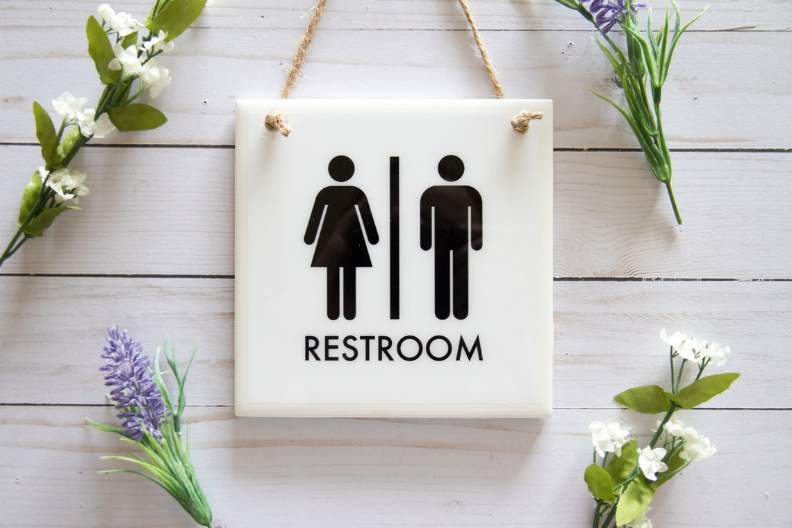 Bathroom door sign unisex restroom sign black and white Etsy