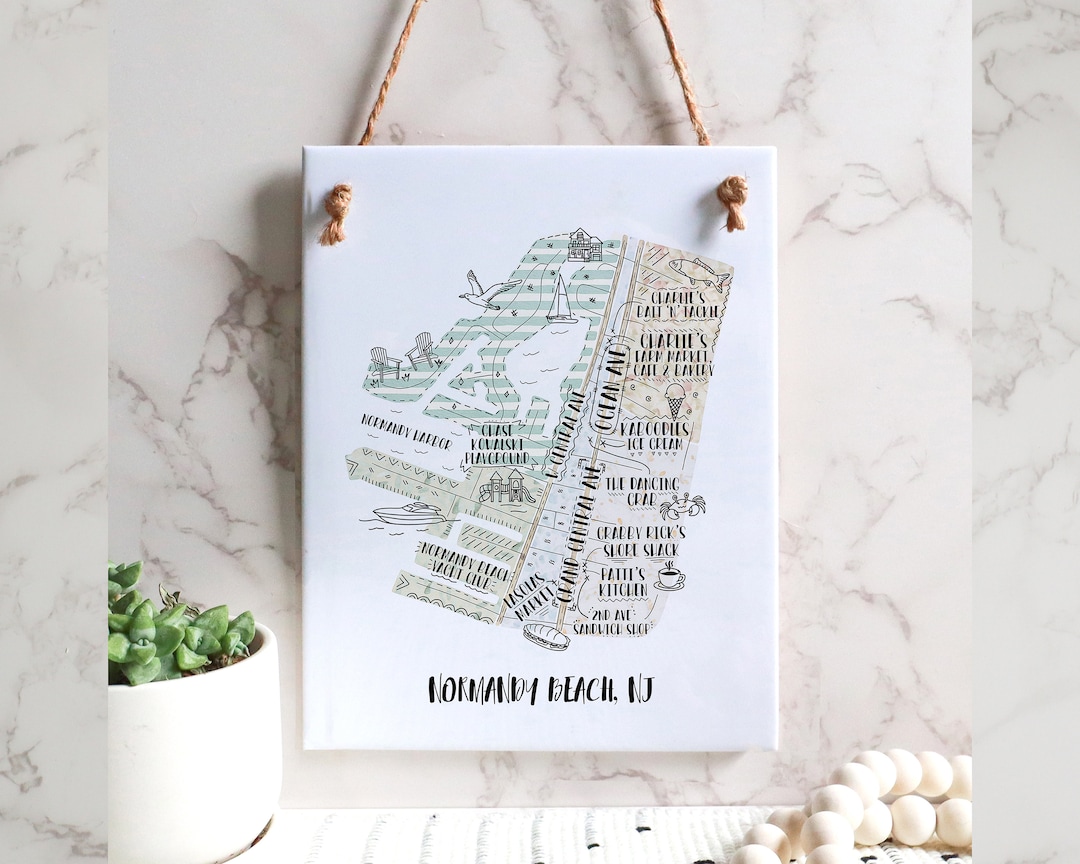 Normandy Beach NJ Hand Drawn Map Wall Hanging Watercolor Etsy