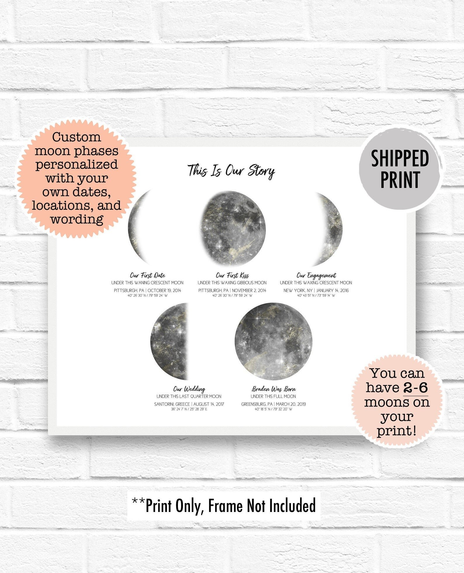 Home living wall hangings prints phases of the moon birth moon phase art wedding date print 