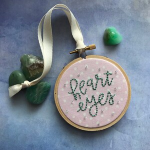 Valentine&#39;s Inspired Hand Embroidery Hoop Art 3&quot; HEART EYES Hoop