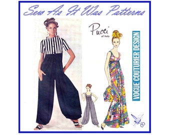 FF Vogue 1692 1960s Couturier Design Pucci Sleeveless Empire Waist Palazzo Pant Jumpsuit & Bolero Jacket Vintage Sewing Pattern Size 10
