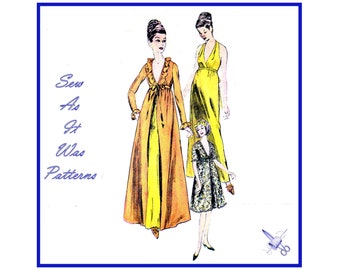 FF Vogue 6280 Peignoir Nachthemd Robe Negligee Low Cut Rüschenbesatz Empire Taille 1960er Jahre unbenutzt Vintage Schnittmuster Größe 12 Oberweite 83cm