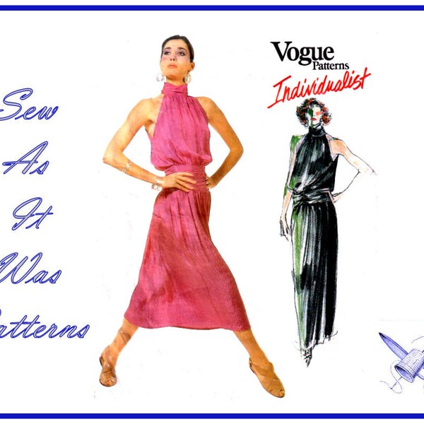 Vogue Individualist 1689 Carol Horn Dress Evening Sleeveless Neck Collar 1980s Vintage Sewing Pattern Size 8 Bust 31" 80cm