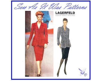 FF 1990s Vogue 1719 Karl Lagerfeld Paris Original Military Style Jacket & Skirt Unused Sewing Pattern Sizes 14, 16, 18 Bust 36, 38, 40