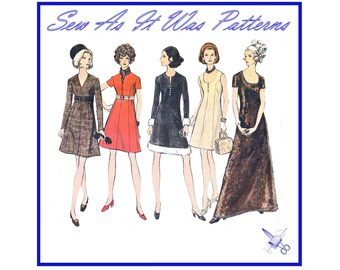 FF 1960s Vogue 2166 Basic Design Princess Seam A-Line Mini Maxi Dress Uncut Vintage Sewing Pattern Size 10