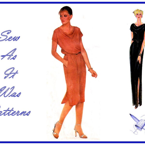 FF 1970s Vogue American Designer Original 2333 Diane von Furstenberg Cowl Neck Blouson Evening Dress Vintage Sewing Pattern Size 14 Bust 36"