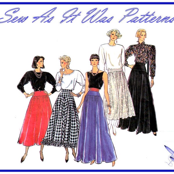 1980s Style 4915 Vintage Sewing Pattern Waist Yoke Flared Skirts Evening Floor Length Ruffle Trim Size 12 14 16 Waist 34 36 38" 92 97 102cm