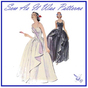 FF Butterick 5802 Flared Evening Dress Gown Front Wrap Drape Strap Bodice 1950s Unused Vintage Sewing Pattern Size 16 Bust 34&quot; 87cm