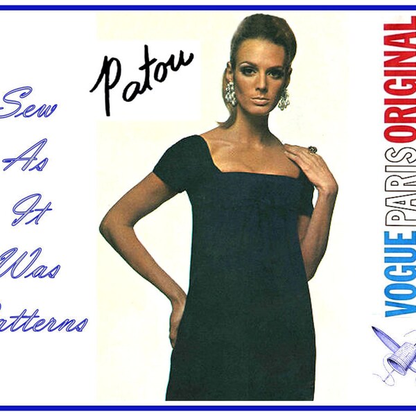 1960s Vogue Paris Original 1626 Jean Patou Empire A Line Evening Formal Dress Bow Trim Short Sleeves Vintage Sewing Pattern Size 14 Bust 34