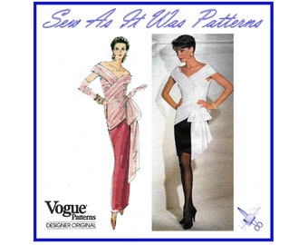 FF Vogue Designer Original 2804 Bellville Sassoon Evening Dress Wrap Bodice Bow Trim 1990s Uncut Sewing Pattern Size 6 8 10 Bust 30 31 32"
