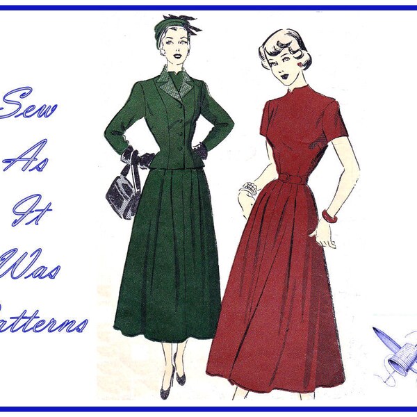 1940s Unused Advance 5012 Flared Skirt Fitted Bodice Dress Crop Shaped Jacket Vintage Sewing Pattern Size 12 Bust 30"