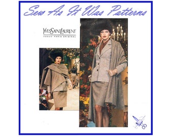 FF 1990s Vogue 2036 YSL Yves Saint Laurent Paris Original Suit Jacket Skirt Shawl Sewing Pattern Size 14, 16, 18
