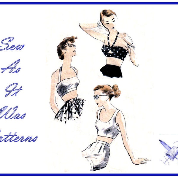 1950s Vogue 7385 Swimwear Beach Bra Tops Sweetheart Band Halter Neck Camisole Crop Vintage Sewing Pattern Size 16 18 Bust 34 36" See NOTE