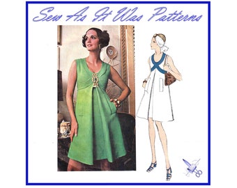 FF Vogue 2264 1970s Americana Donald Brooks A-Line Sleeveless Bodice Band Detail Mini Dress Unused Vintage Sewing Pattern Size 12 Bust 34"
