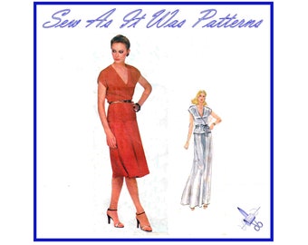 FF 1980s Vogue 2342 Diane Von Furstenberg American Designer Cap Sleeve Wrap Over-Blouse & Skirt Vintage Sewing Pattern Size 14