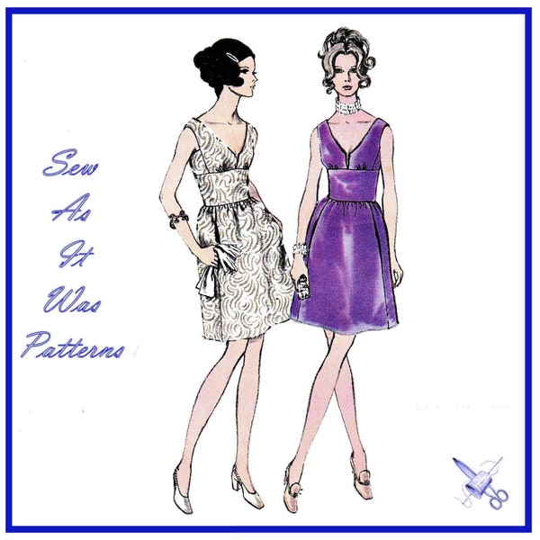Vogue 7642 Minikleid Abend Cocktail Ärmellos Bauch Panel Tiefer Rücken Vorne Ausschnitt 1960er Jahre unbenutzt Vintage Schnittmuster Größe 12 Oberweite 84"