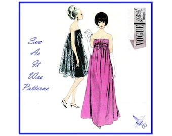 FF Vogue 6943 Special Design Kleid Trägerlos Abend Empire-Taille Overlay Raffung Bögen 1960s Vintage Schnittmuster Größe 12 Brust 32 &quot;83 cm