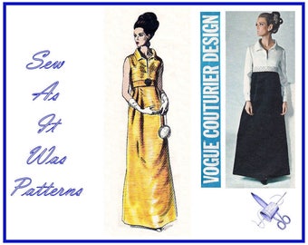 Vogue Couturier Design 1651 Simonetta Dress Evening Empire Waist Double Breasted Opera Coat 1960s Vintage Sewing Pattern Size 10 Bust 31