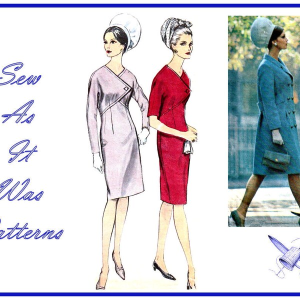 Jaren 1960 Vogue Couturier Design 1458 Rodriguez Madrid Double Breasted Coat Kimono Mouw Schede Jurk Vintage Naaipatroon Maat 14 Buste 34