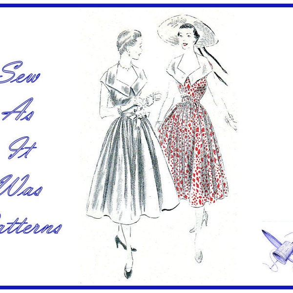1950s Vogue 7086 Cocktail Day Sleeveless Dress Large Shaped Collar Fitted Bodice Flared Skirt Vintage Sewing Pattern Size 14 Bust 32" 83cm