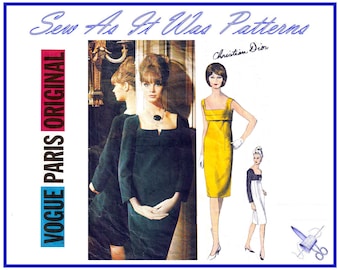 FF Vogue Paris Original 1311 Christian Dior Sheath Evening Dress 1960s Vintage Sewing Pattern Size 14 Bust 34" 87cm