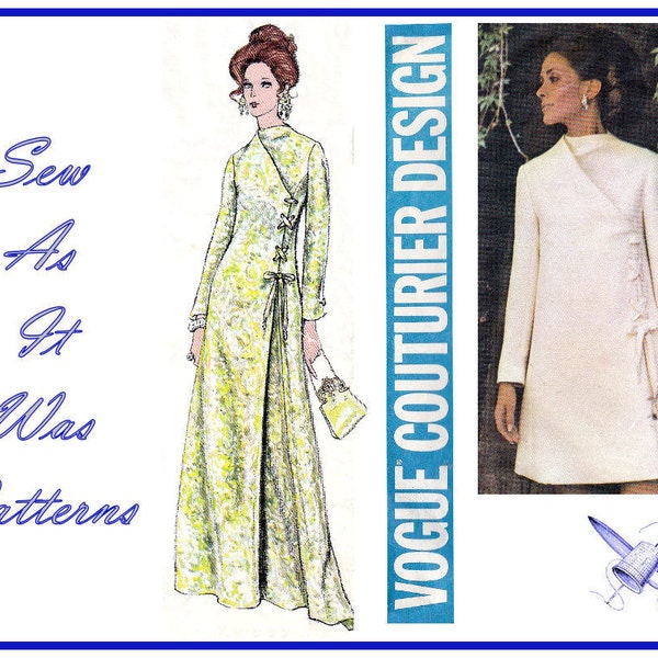 1960s Vogue Couturier Design 2265 Fabiani Italia Asymmetrical Laced Bow Mini Maxi Evening Dress Vintage Sewing Pattern Size 12 Bust 34