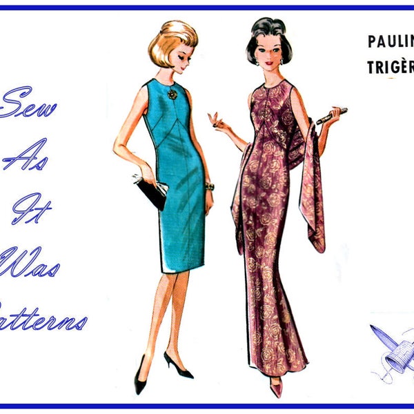 1960s McCall's 7037 Pauline Trigère Sheath Sleeveless Evening Dress Gored Skirt Stole Wrap Vintage Sewing Pattern Size 18 Bust 38" 97cm
