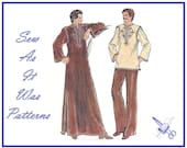1970s Vogue 9067 Mens Caftan Jewel Neckline Flared Tunic Top Uncut Vintage Sewing Pattern Size 38 Chest 97cm 38" Long Sleeve Braid Trim Kint