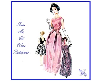 Butterick 2489 Dress Flared Gown Evening Cocktail Bell Skirt Scoop Neckline Invert Pleat 1960s Vintage Sewing Pattern Size 12 Bust 32" 83cm