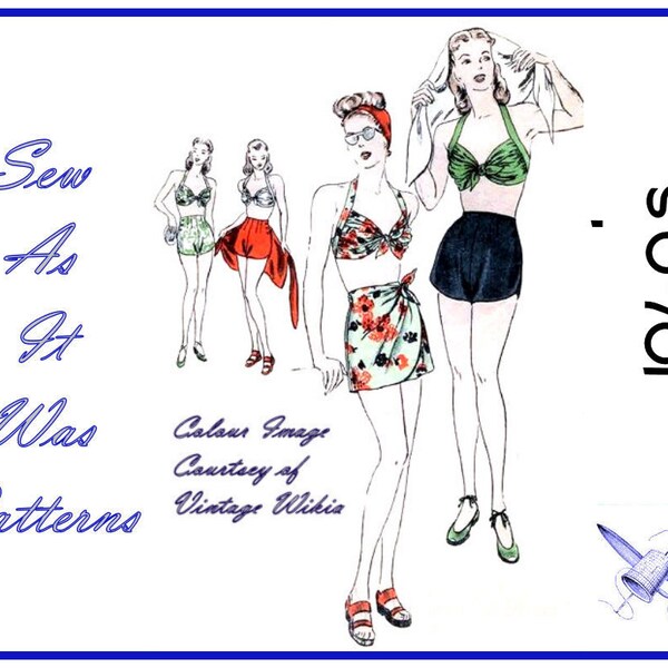 1940s vogue 5392 badpak verpakt Mini Rok Bikini broek Halter hals beha Top Vintage naaien patroon grootte 16 buste 34" geen instructies