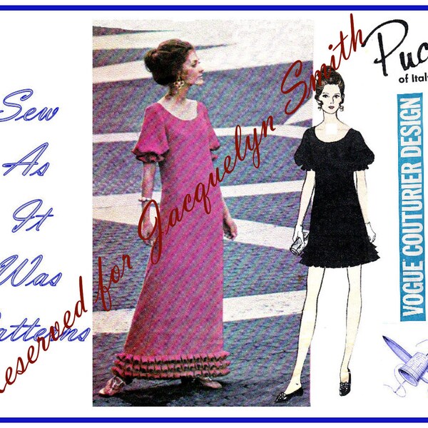 RESERVED - 1970s Vogue Couturier Design 2332 Designer Pucci Italy Evening Dress A-Line Puff Sleeves Box Pleats Vintage Sewing Pattern