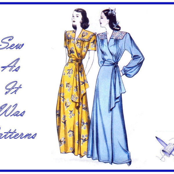 FF Uncut Retro 1940s Vintage Style Wrap Around Robe Dressing Night Gowns Sewing Pattern Butterick 5152 Size 8 10 12 14 Bust 31 32 34 36