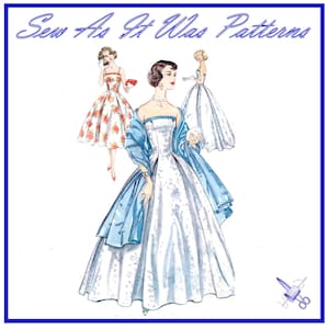FF Simplicity 2404 Vestido formal de noite sem alças, coquetel, xale, envoltório, anos 1950, sem cortes, padrão de costura vintage, tamanho 14, busto 34