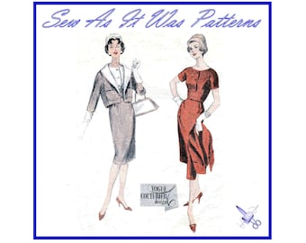 Vogue Couturier Design 170 Sheath Dress & Crop Jacket Large Collar Kimono Sleeves 1950s Vintage Sewing Pattern Size 14 Bust 34"