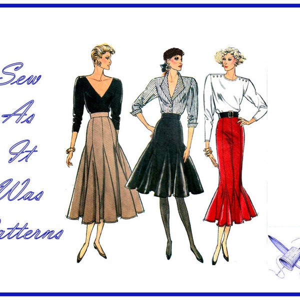 FF Uncut 1980s Style 1097 Vintage Sewing Pattern Skirts Godets Flounce Flared Paneled Midi Fitted Sizes 12 14 16 Waist  26 28 30" 67 71 76cm