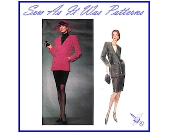 Vogue 1223 1990s Collarless Double Breasted Jacket Tapered Skirt Vintage Sewing Pattern Paris Original Emanuel Ungaro Size 14