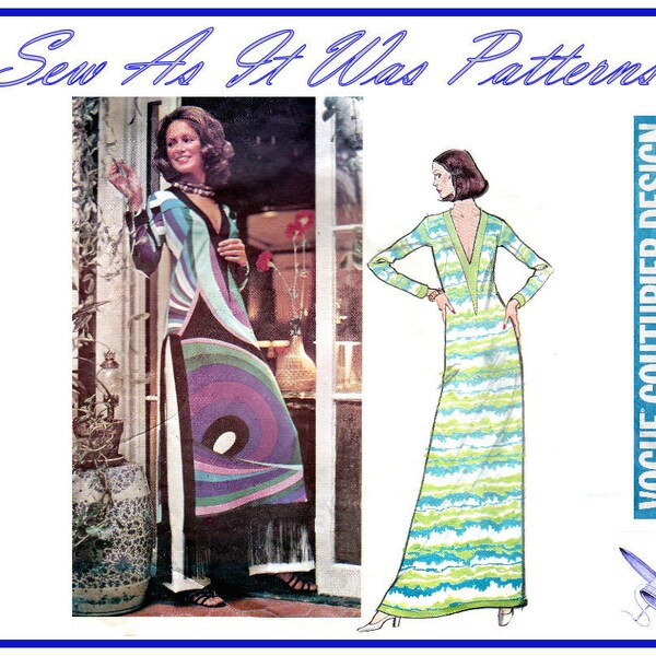 anni 1970 vogue Couturier disegno 2713 Pucci Maxi Lounge Abito tunica Top con frange orlo pantaloni a zampa Vintage Sewing Pattern formato 16 busto 38" 102cm