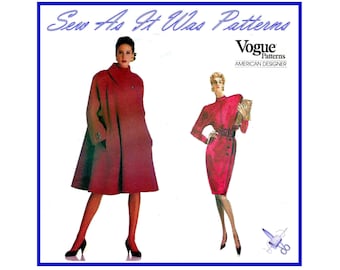 FF Vogue American Designer 2186 Oscar de La Renta Wrap Coat Blouse Asymmetrical Skirt 1980s Uncut Vintage Sewing Pattern Size 12 14 16