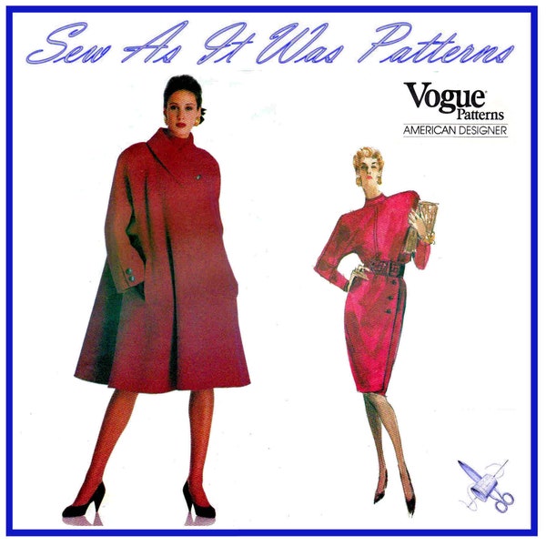 FF Vogue American Designer 2186 Oscar de La Renta Wrap Coat Blouse Asymmetrical Skirt 1980s Uncut Vintage Sewing Pattern Size 12 14 16