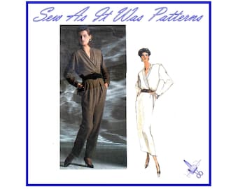 FF Vogue 1916 1980s Anne Klein Surplice Long Sleeve Top, Maxi Skirt, Tapered Pants Vintage Sewing Pattern American Designer Sizes 14 16 18