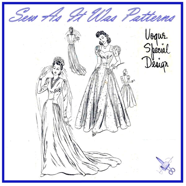 FF Vogue Special Design 4285 Kleid Braut Brautkleid Abend Schatz Ausgestellter Rock 1940er Jahre Vintage Schnittmuster Größe 14 Oberweite 32" 83cm