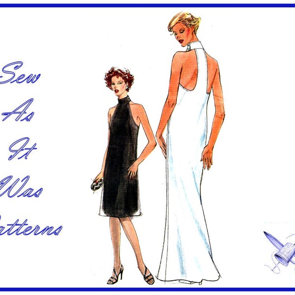 FF 1990s Vogue Koko Beall 7202 Cutaway Armhole Neck Collar Halter Neck Evening Cocktail Dress Sewing Pattern Size 12 14 16 Bust 34 36 38"