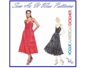 Vogue 2122 1970s Strappy Flared Skirt Evening Slip Dress Americana Scott Barrie Vintage Sewing Pattern Size 10