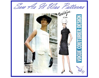 Vogue 2061 Couturier Design Galitzine Italy Dress Drop Waist Jewel Neckline Panels Flaps 1960s Vintage Sewing Pattern Size 12 Bust 34" 87cm