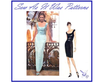 Vogue 1966 1990s Pleated Bodice Evening Dress Sewing Pattern Bellville Sassoon Designer Original Sizes 6 8 10