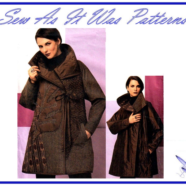 FF UC 2000’s Vogue 2757 Koos Couture Applique Reversible Wrap Coat Jacket Large Collar Sewing Pattern Plus Size 20 22 Bust 42 44" 107 112cm